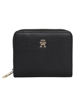 Borsa Tommy Hilfiger Icon nera con patta per donna.