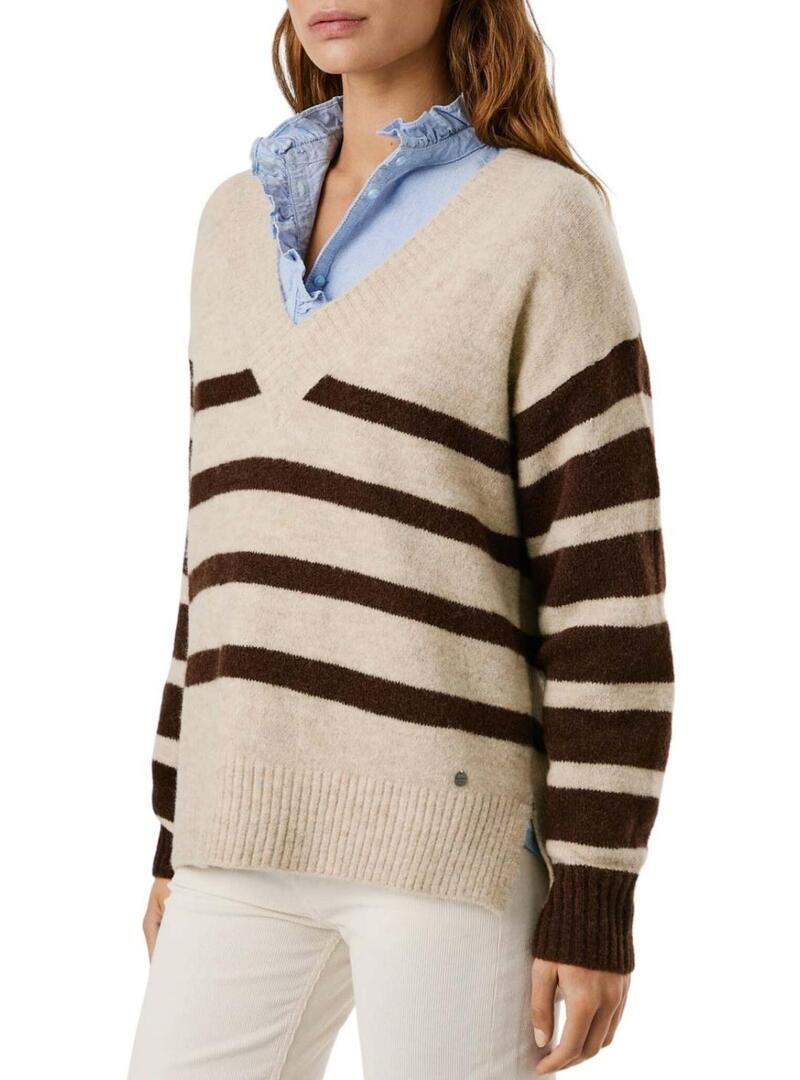 Maglia a righe Pepe Jeans Cecil con scollo a V per donna