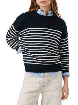 Maglia a righe Pepe Jeans Carlina blu navy stampata per donna.