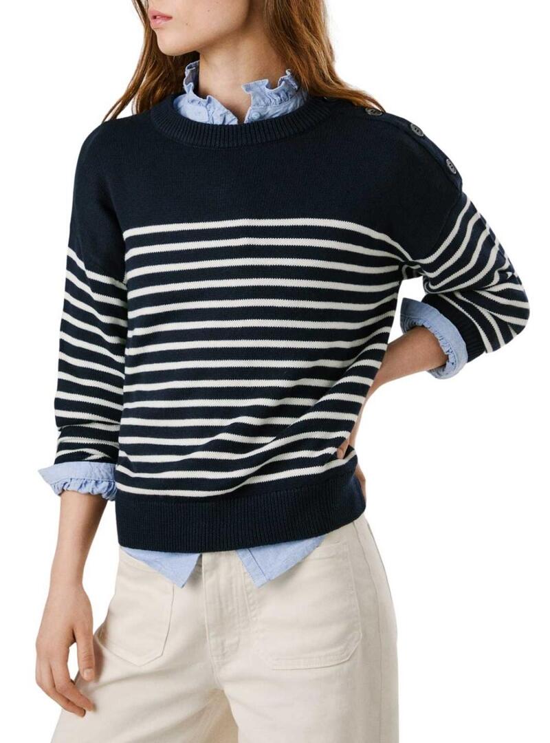 Maglia a righe Pepe Jeans Carlina blu navy stampata per donna.