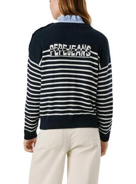 Maglia a righe Pepe Jeans Carlina blu navy stampata per donna.
