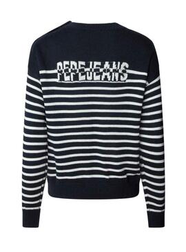 Maglia a righe Pepe Jeans Carlina blu navy stampata per donna.