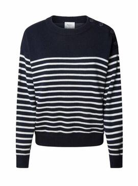Maglia a righe Pepe Jeans Carlina blu navy stampata per donna.