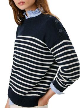 Maglia a righe Pepe Jeans Carlina blu navy stampata per donna.