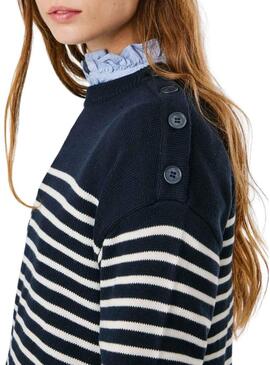 Maglia a righe Pepe Jeans Carlina blu navy stampata per donna.