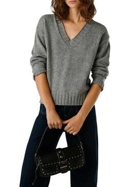 Maglia Pepe Jeans Cherice grigia con scollo a V per donna