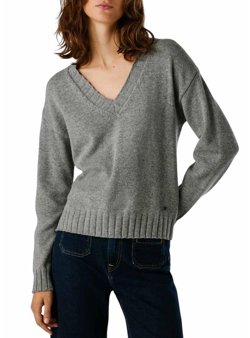Maglia Pepe Jeans Cherice grigia con scollo a V per donna