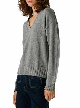 Maglia Pepe Jeans Cherice grigia con scollo a V per donna