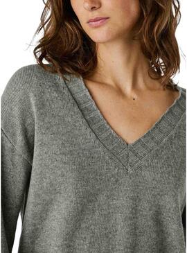 Maglia Pepe Jeans Cherice grigia con scollo a V per donna