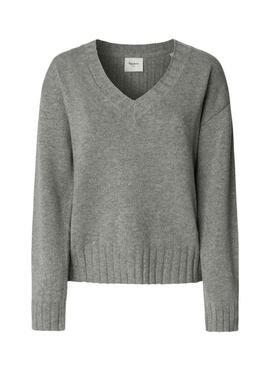 Maglia Pepe Jeans Cherice grigia con scollo a V per donna