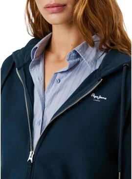 Felpa Pepe Jeans Babi con cappuccio e zip blu marino per donna