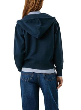 Felpa Pepe Jeans Babi con cappuccio e zip blu marino per donna