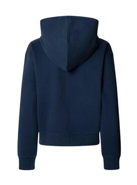 Felpa Pepe Jeans Babi con cappuccio e zip blu marino per donna