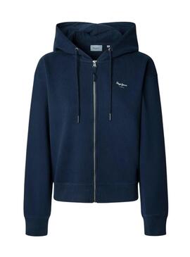 Felpa Pepe Jeans Babi con cappuccio e zip blu marino per donna