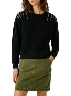 Felpa Pepe Jeans Barny con strass nero per donna