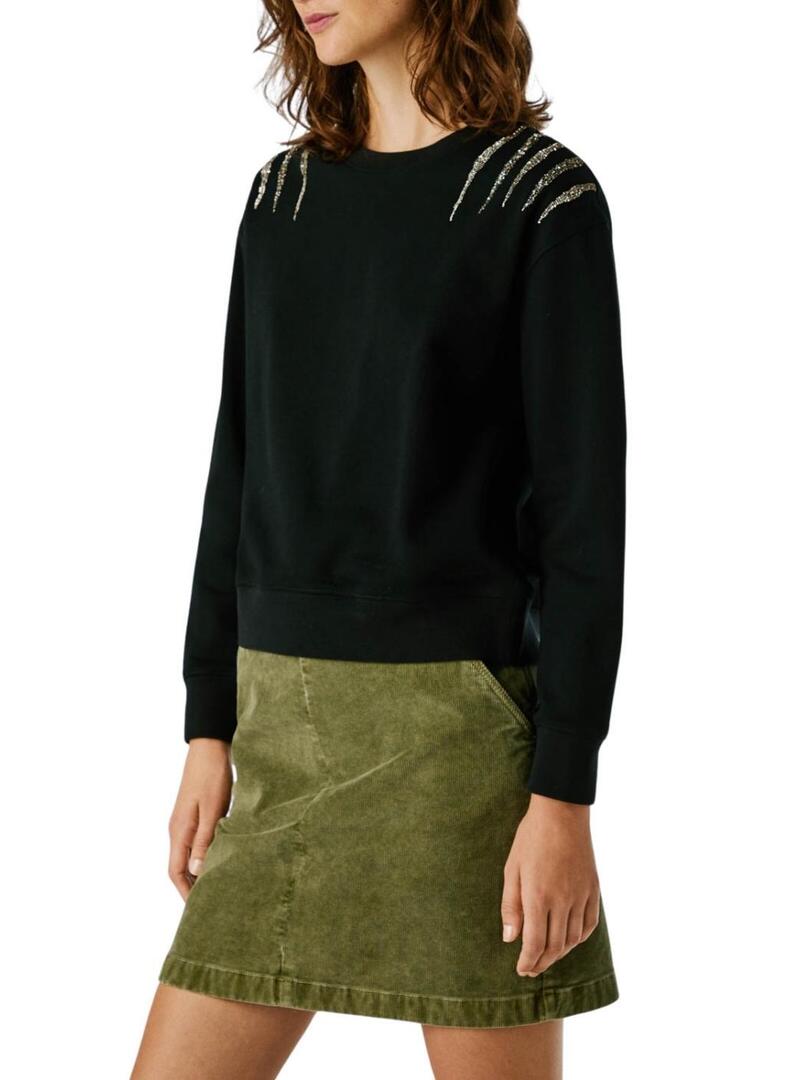 Felpa Pepe Jeans Barny con strass nero per donna