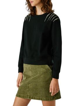 Felpa Pepe Jeans Barny con strass nero per donna