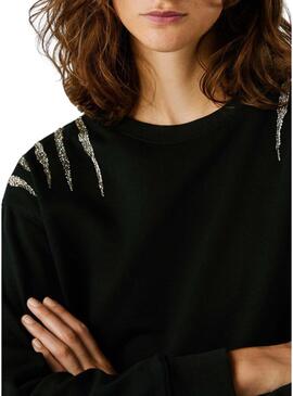 Felpa Pepe Jeans Barny con strass nero per donna