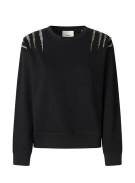Felpa Pepe Jeans Barny con strass nero per donna