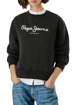 Felpa Pepe Jeans Baddy con collo tondo nera per donna