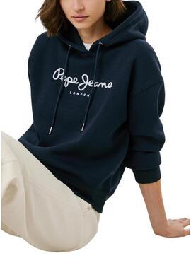 Felpa Pepe Jeans Baddy con cappuccio blu scuro per donna