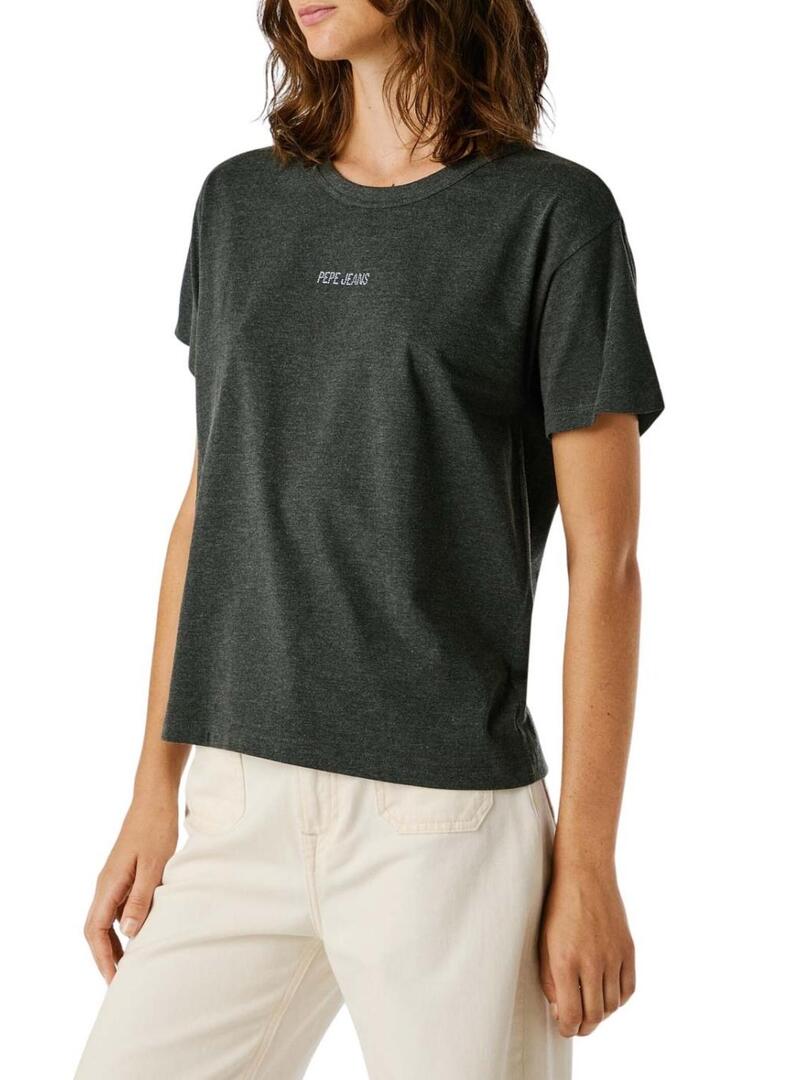 Maglietta Pepe Jeans Bemma logo strass grigia per donna