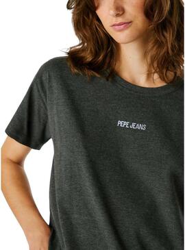 Maglietta Pepe Jeans Bemma logo strass grigia per donna