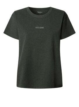 Maglietta Pepe Jeans Bemma logo strass grigia per donna