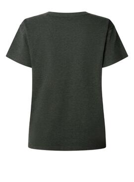 Maglietta Pepe Jeans Bemma logo strass grigia per donna