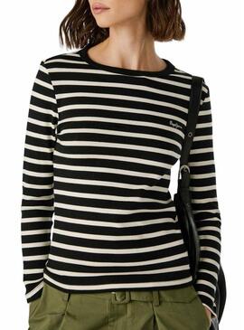 Maglietta Pepe Jeans Bani a coste a righe nere per donna.