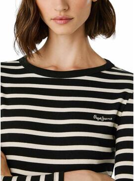 Maglietta Pepe Jeans Bani a coste a righe nere per donna.