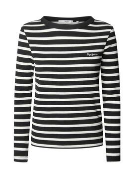 Maglietta Pepe Jeans Bani a coste a righe nere per donna.