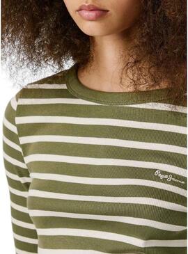 Maglietta a coste a righe verdi Pepe Jeans Bani per donna
