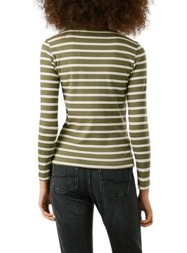 Maglietta a coste a righe verdi Pepe Jeans Bani per donna