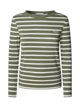 Maglietta a coste a righe verdi Pepe Jeans Bani per donna