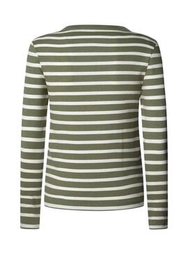 Maglietta a coste a righe verdi Pepe Jeans Bani per donna