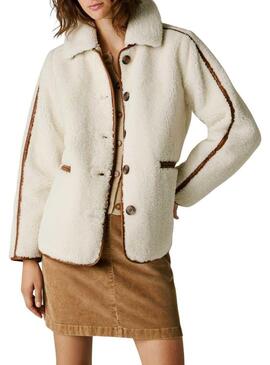 Giacca Pepe Jeans in montone Truth beige per donna