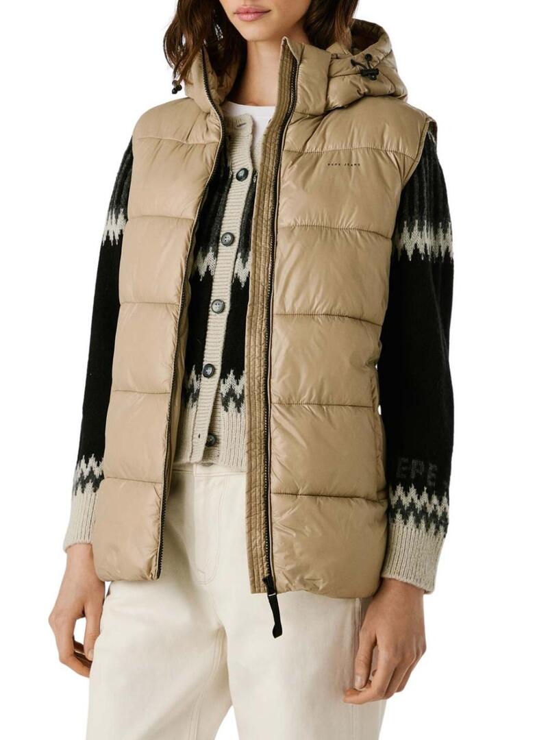 Gilet Pepe Jeans trapuntato Sussy beige impermeabile per donna