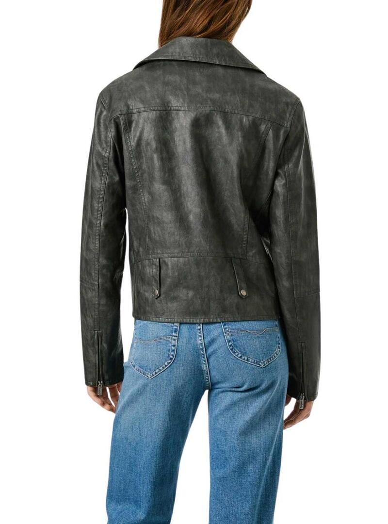Giacca da motociclista Pepe Jeans Stacy nera in ecopelle per donna.