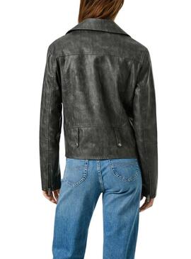 Giacca da motociclista Pepe Jeans Stacy nera in ecopelle per donna.