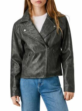 Giacca da motociclista Pepe Jeans Stacy nera in ecopelle per donna.