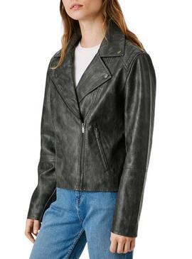Giacca da motociclista Pepe Jeans Stacy nera in ecopelle per donna.