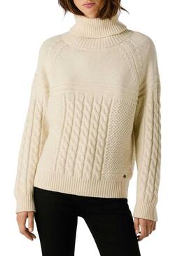 Maglieria Pepe Jeans Caresse beige intrecciata per donna.
