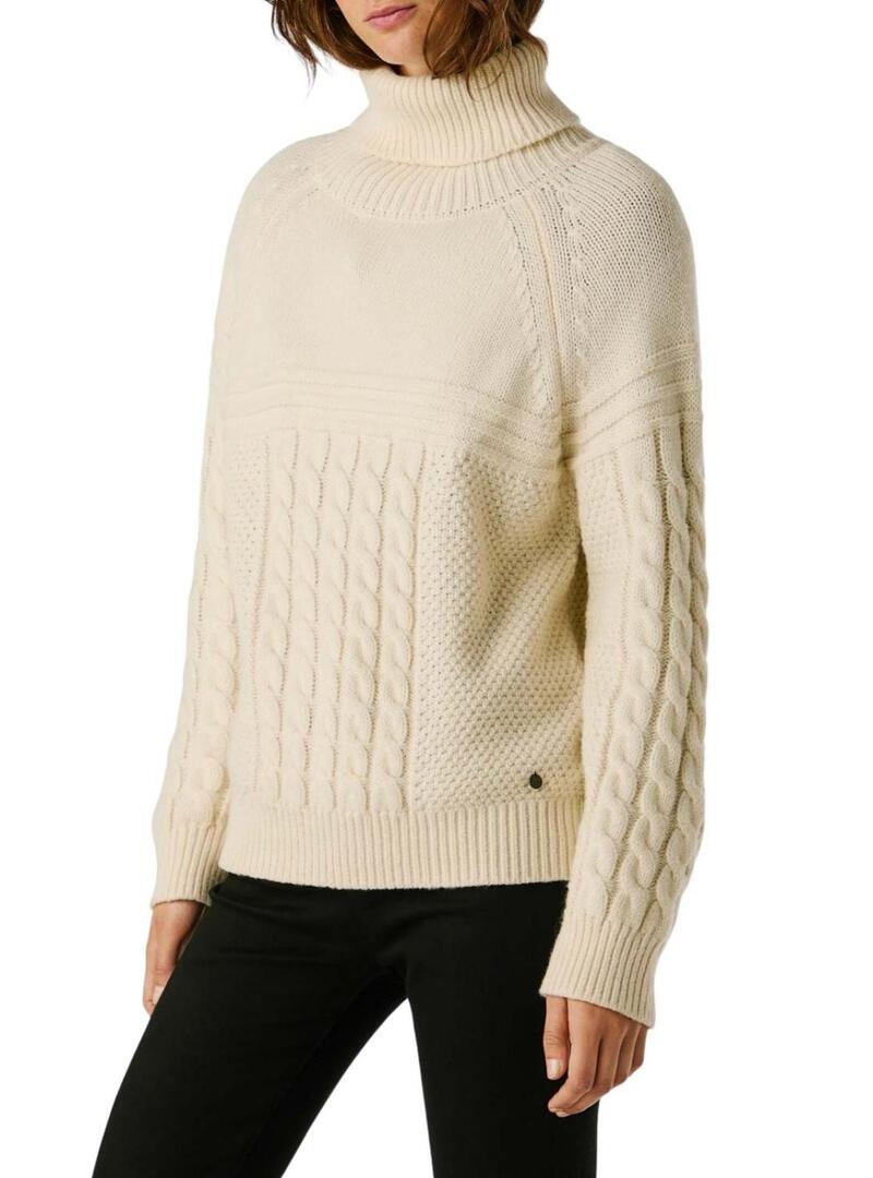 Maglieria Pepe Jeans Caresse beige intrecciata per donna.
