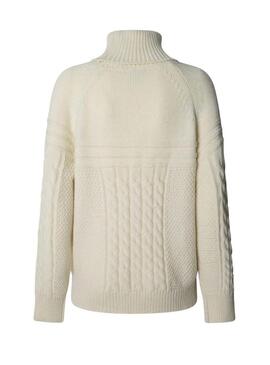 Maglieria Pepe Jeans Caresse beige intrecciata per donna.