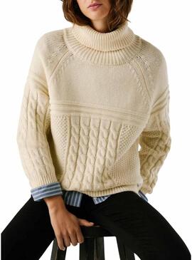 Maglieria Pepe Jeans Caresse beige intrecciata per donna.