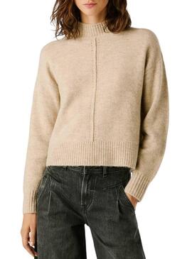 Maglia Pepe Jeans Cecil collo Perkins beige per donna
