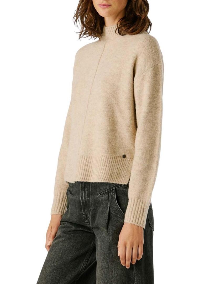 Maglia Pepe Jeans Cecil collo Perkins beige per donna