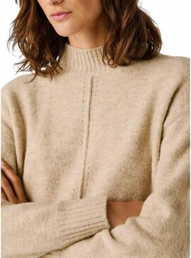 Maglia Pepe Jeans Cecil collo Perkins beige per donna