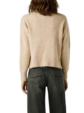 Maglia Pepe Jeans Cecil collo Perkins beige per donna